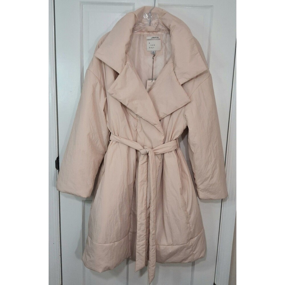Women’s A New Day Longline Water Resistant Belted Puffer Jacket Cream XL NWT